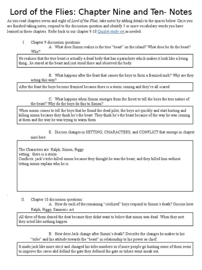 lord of the flies chapter 9 answers