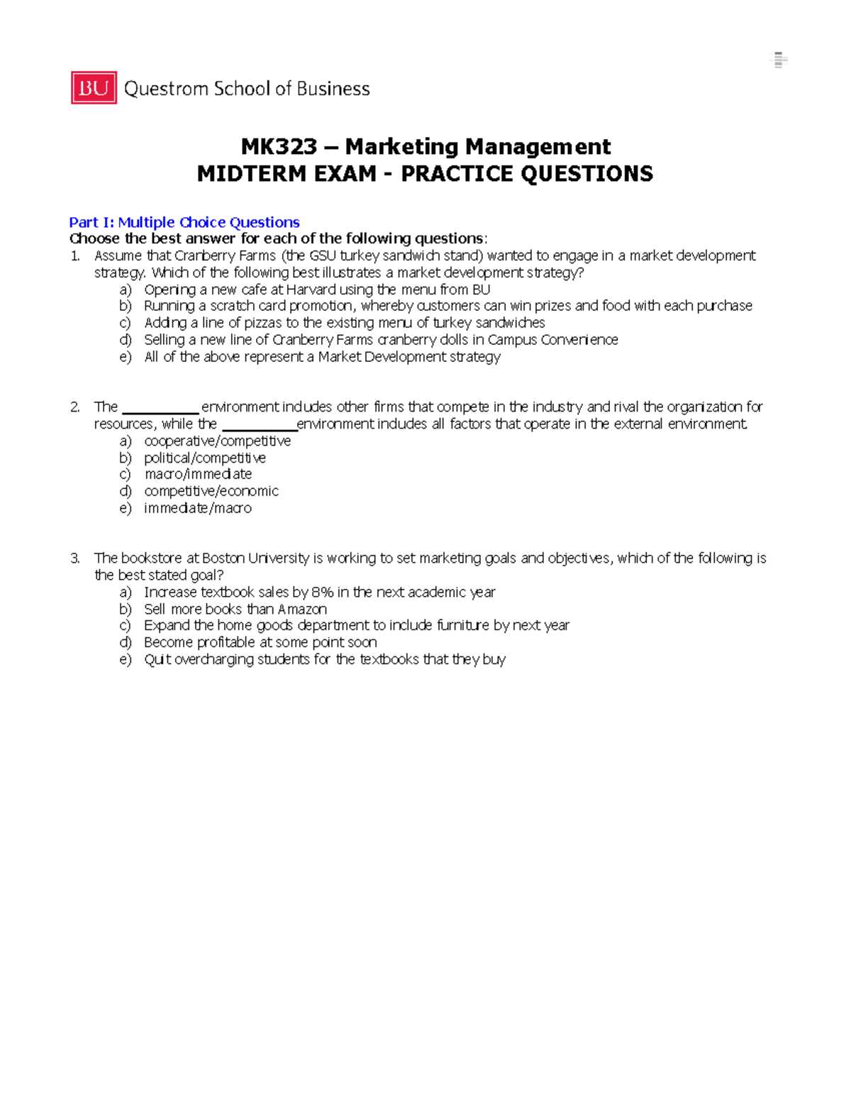 marketing midterm exam answers