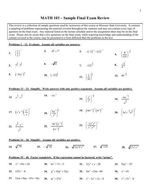 math 103 final exam answers