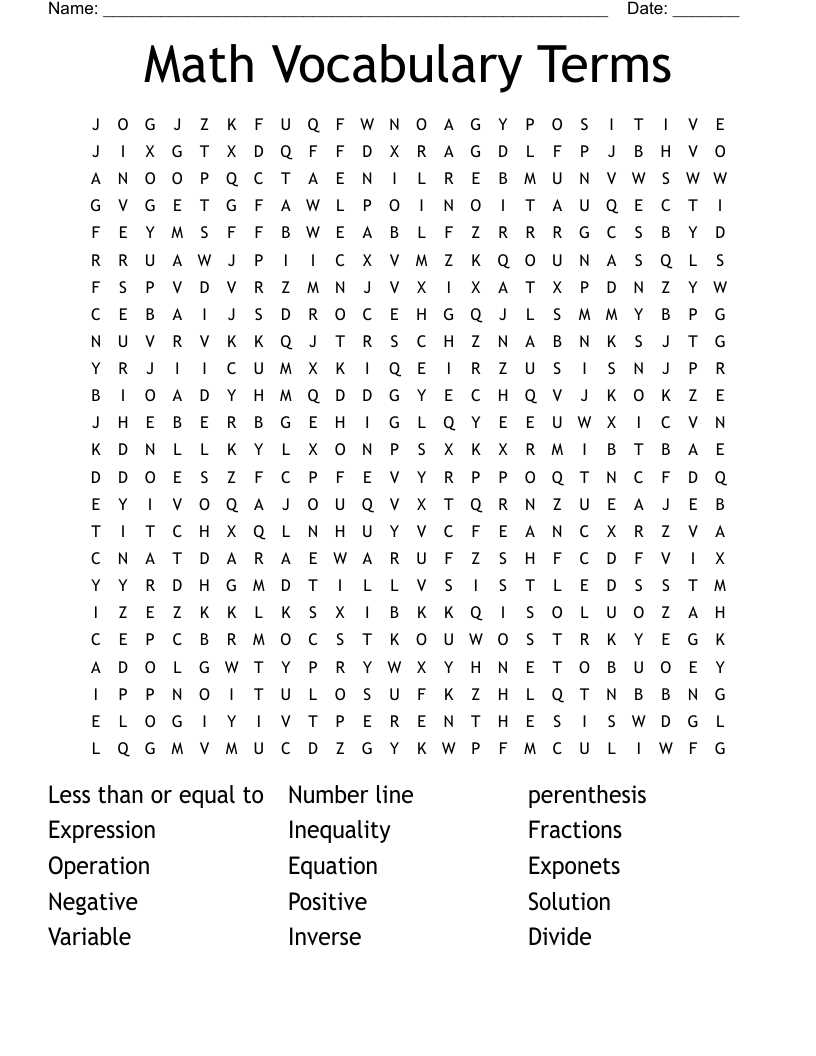 math vocabulary terms word search answers