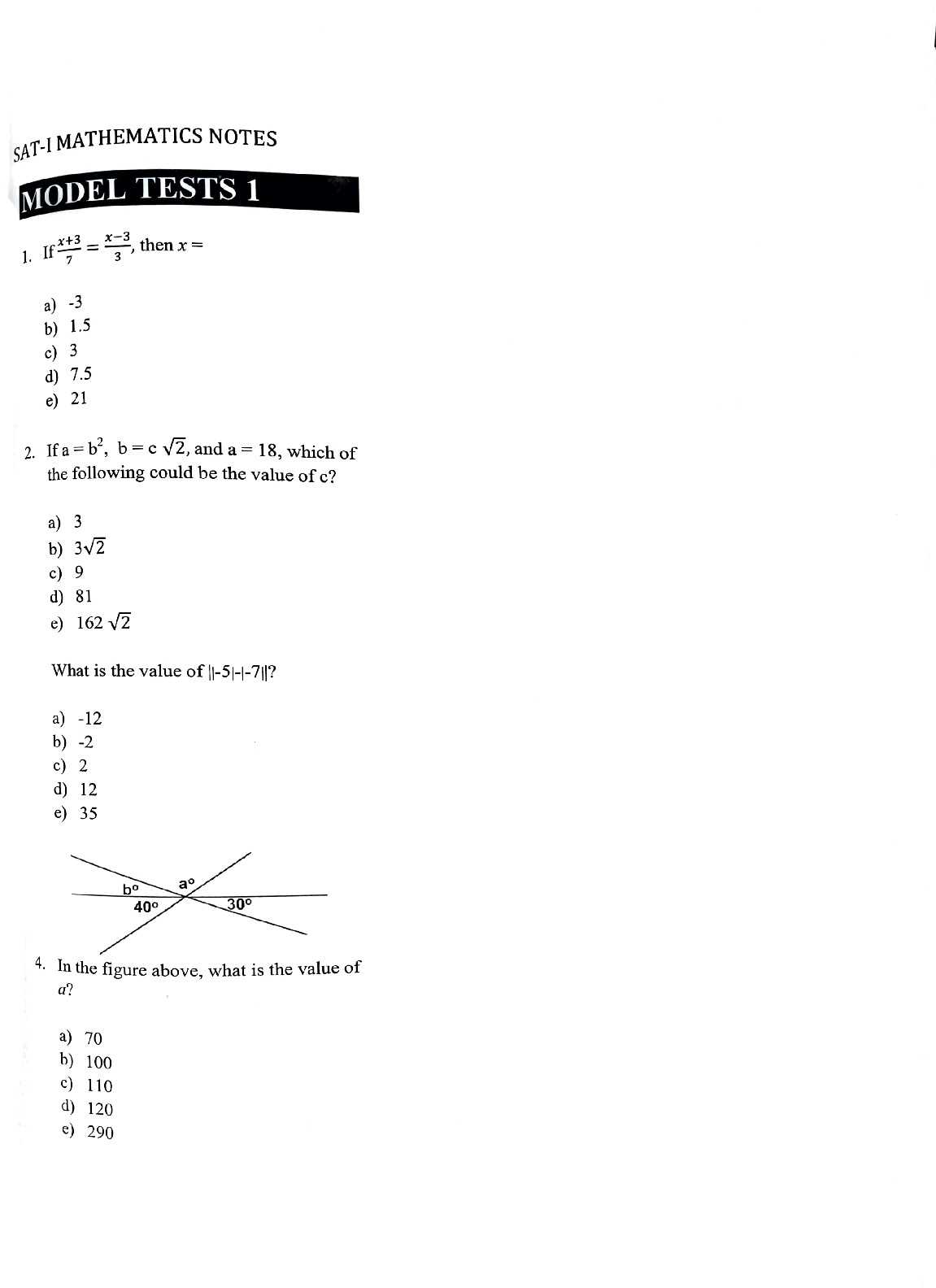 mathematics exam questions and answers