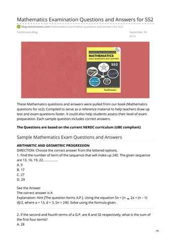 mathematics exam questions and answers