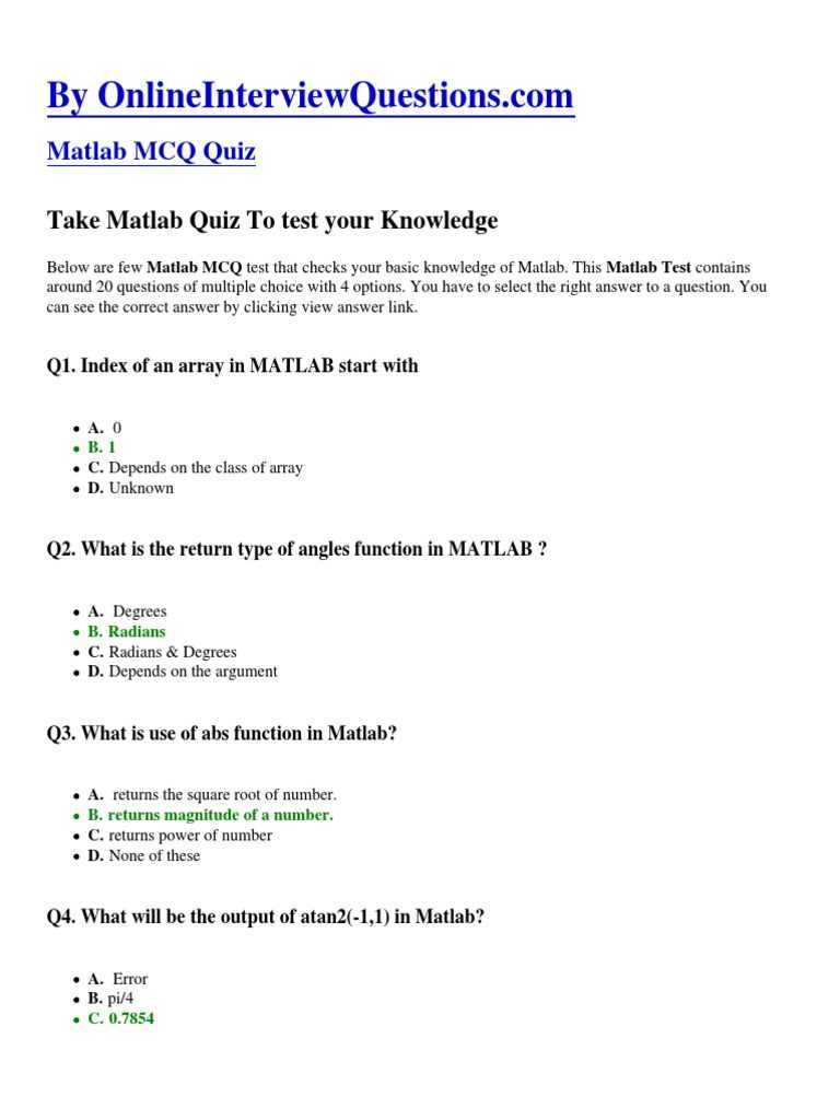 matlab exams questions and answers
