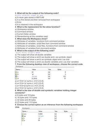matlab exams questions and answers