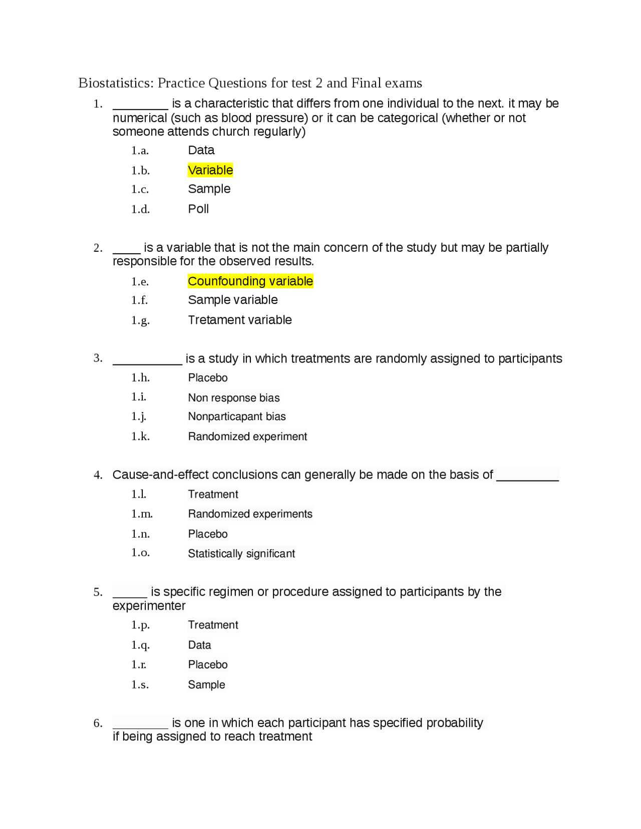 medical statistics exam questions and answers