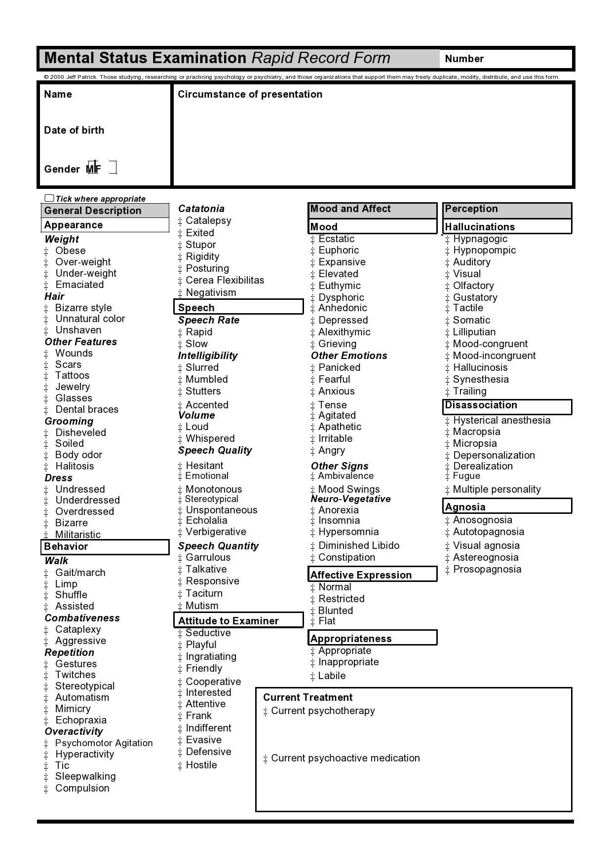 mental status exam affect descriptors