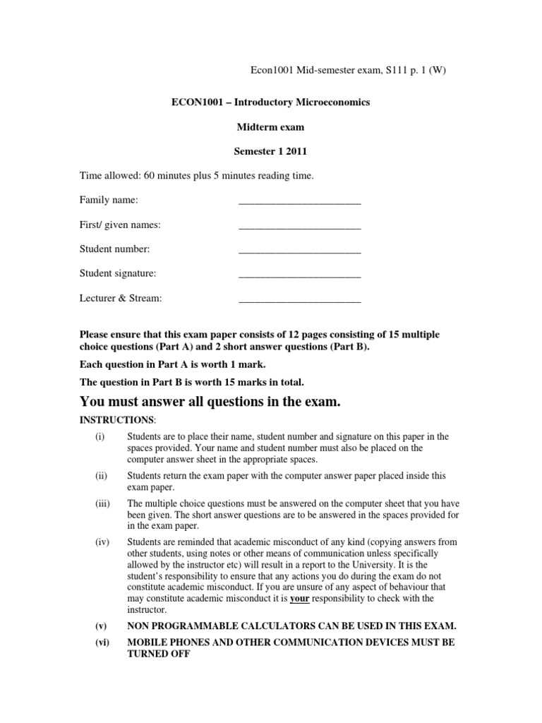 microeconomics midterm exam with answers