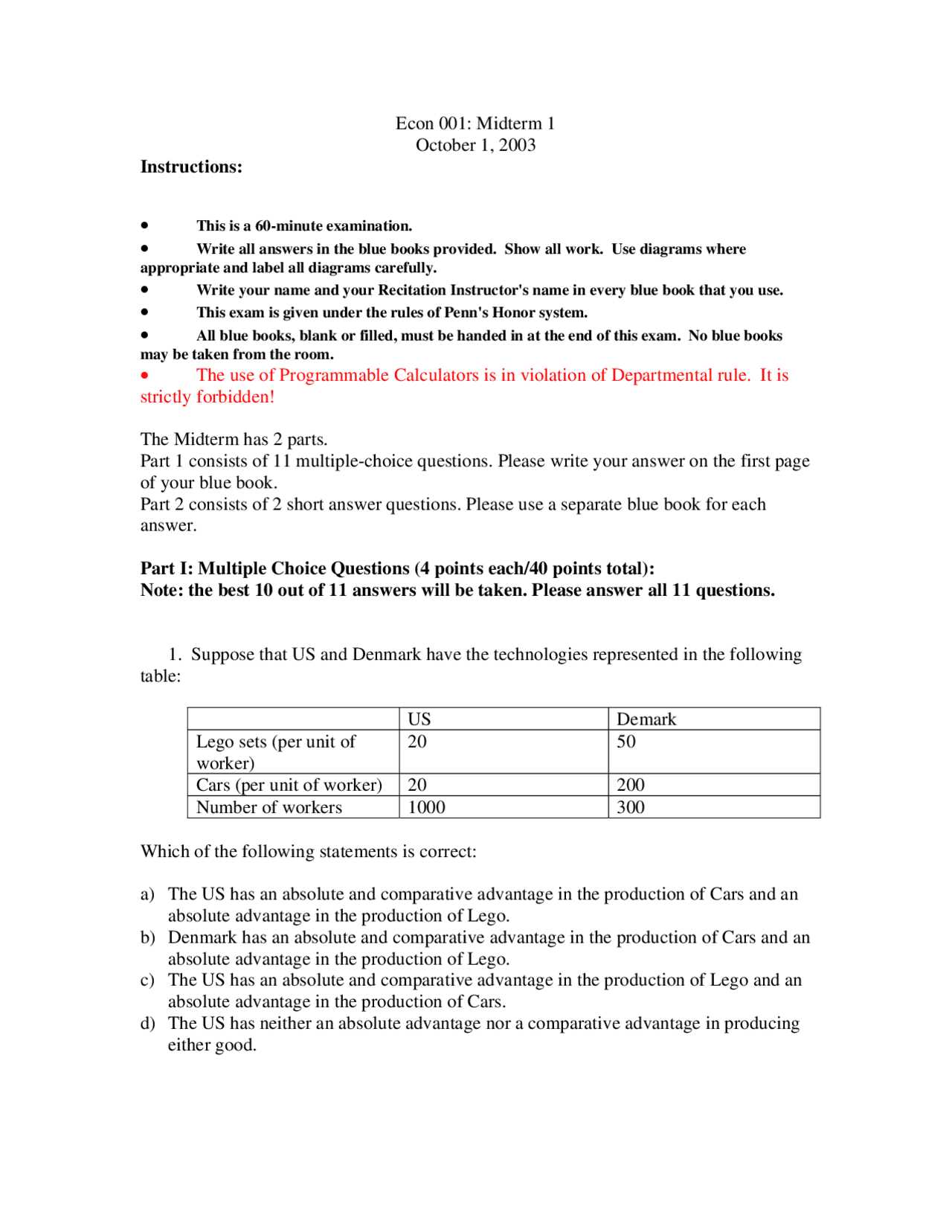 microeconomics midterm exam with answers