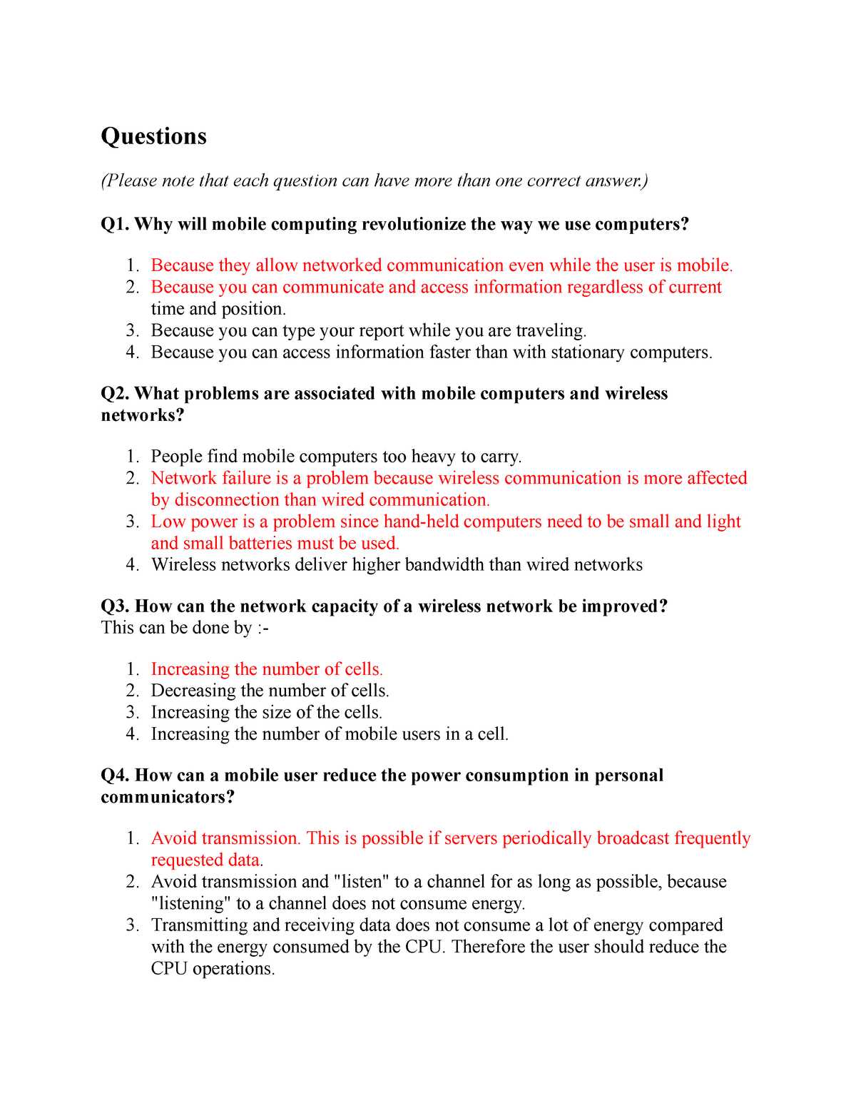 mobile computing exam questions and answers