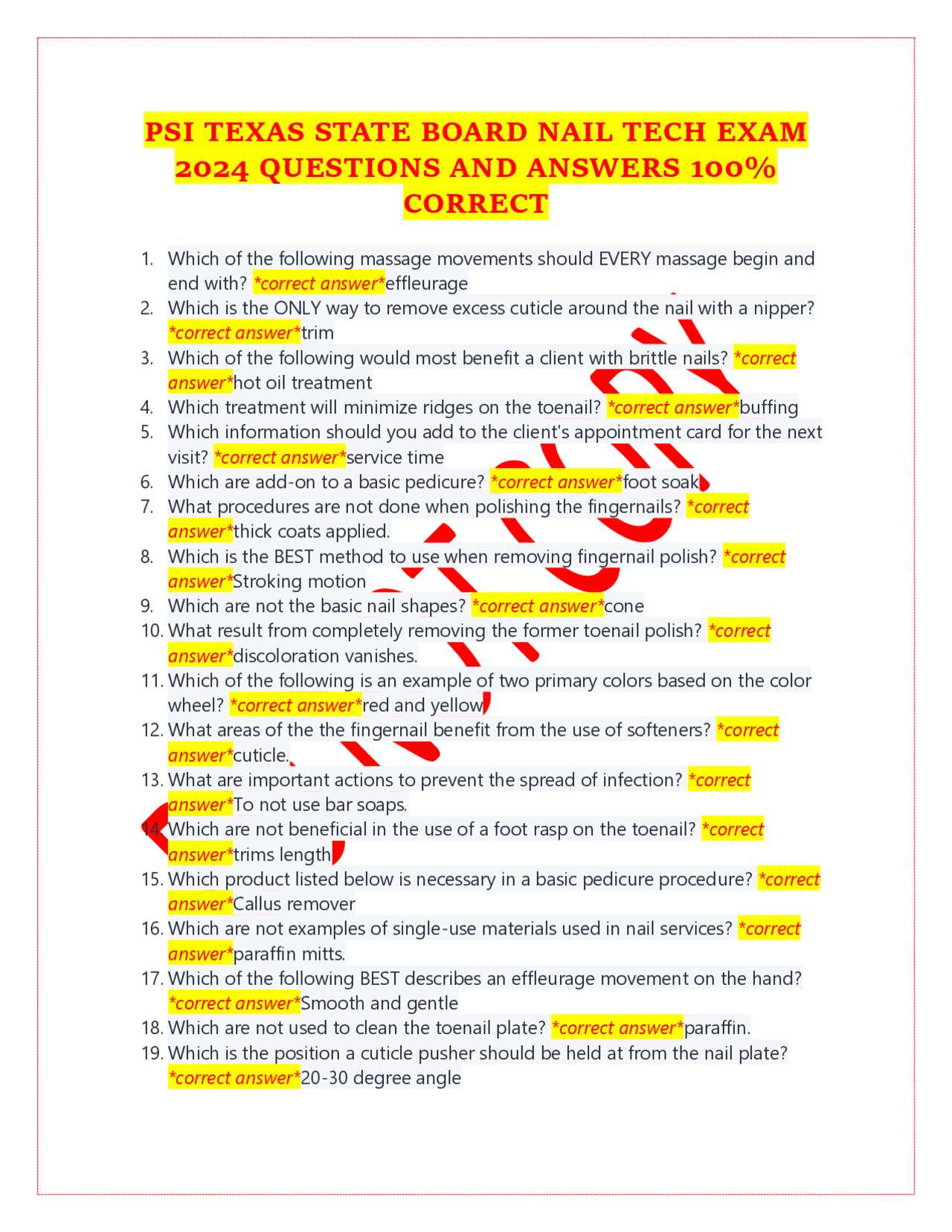 nail exam questions and answers