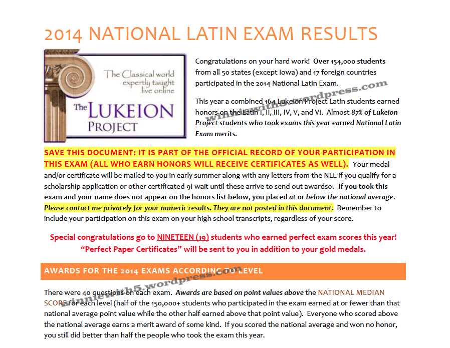 national latin exam rankings