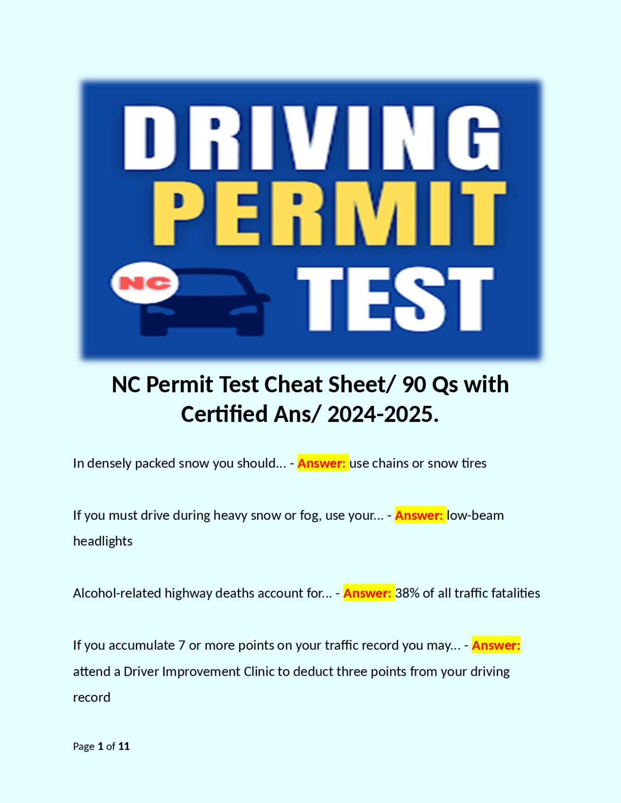 nc dmv test answers free