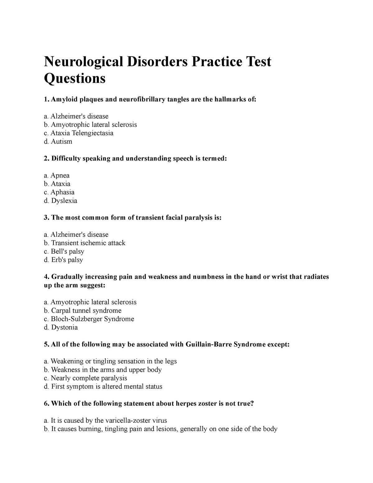 neuro psychiatric exam sample questions