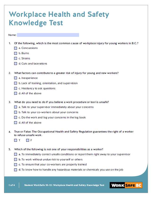 occupational health and safety exam questions and answers