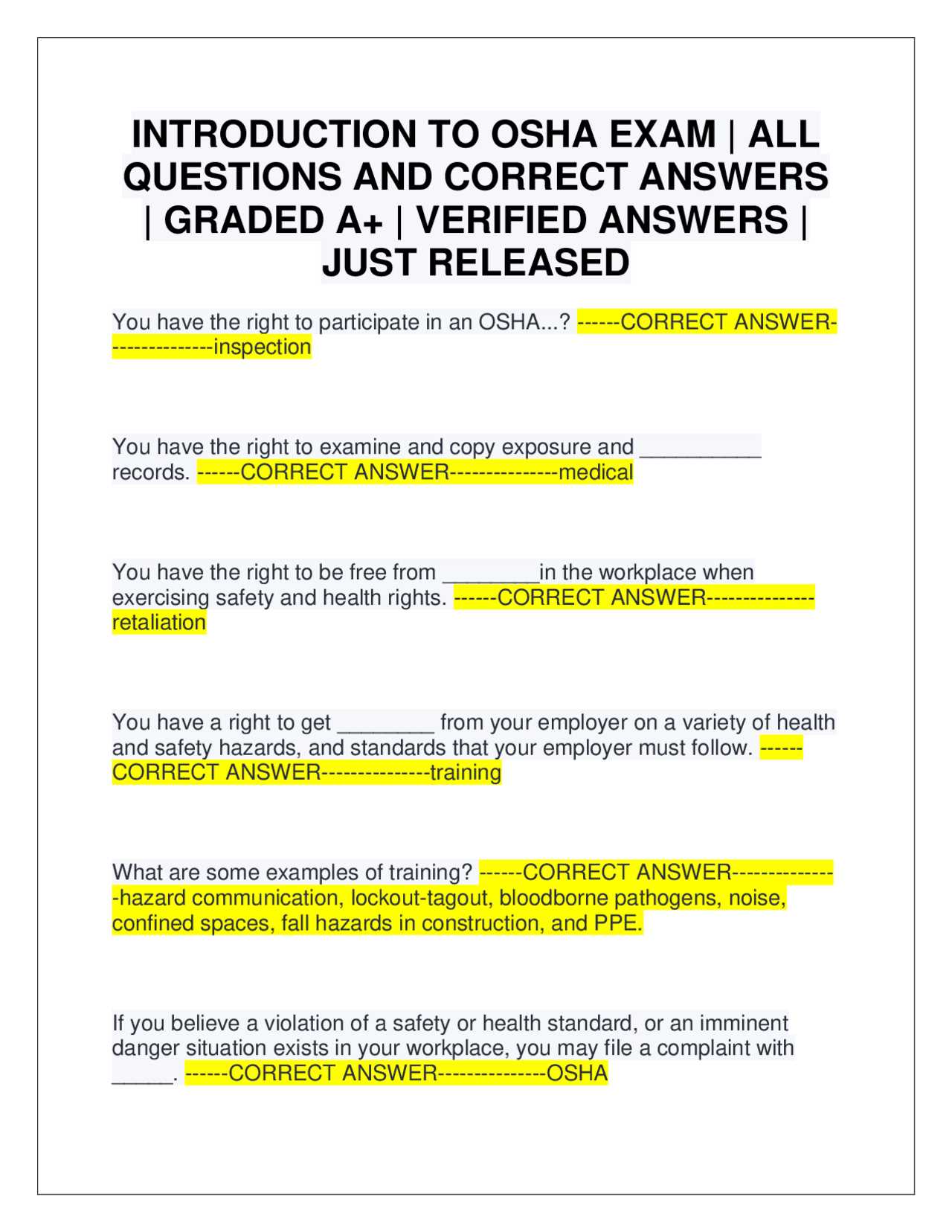 occupational health and safety exam questions and answers