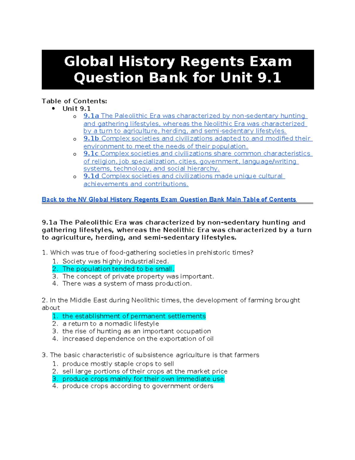 old global regents exams