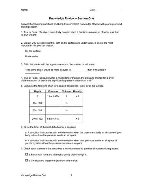 open water diver final exam answers