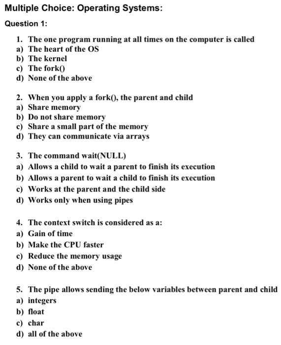 operating system final exam questions and answers