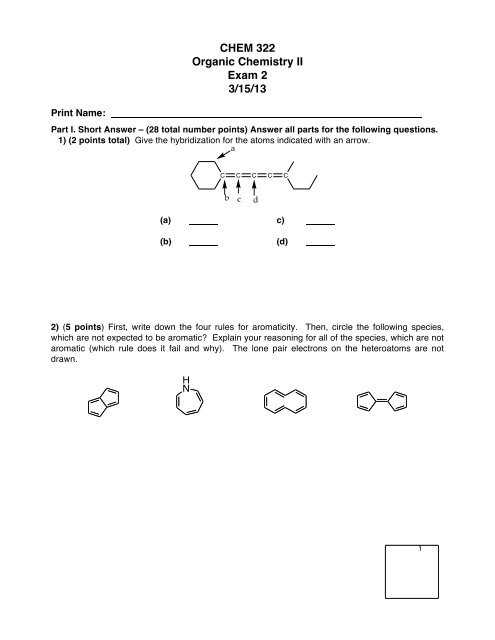 organic chemistry exam 1 with answers