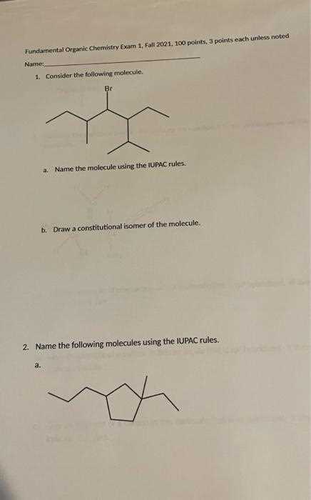 organic chemistry exam 1 with answers