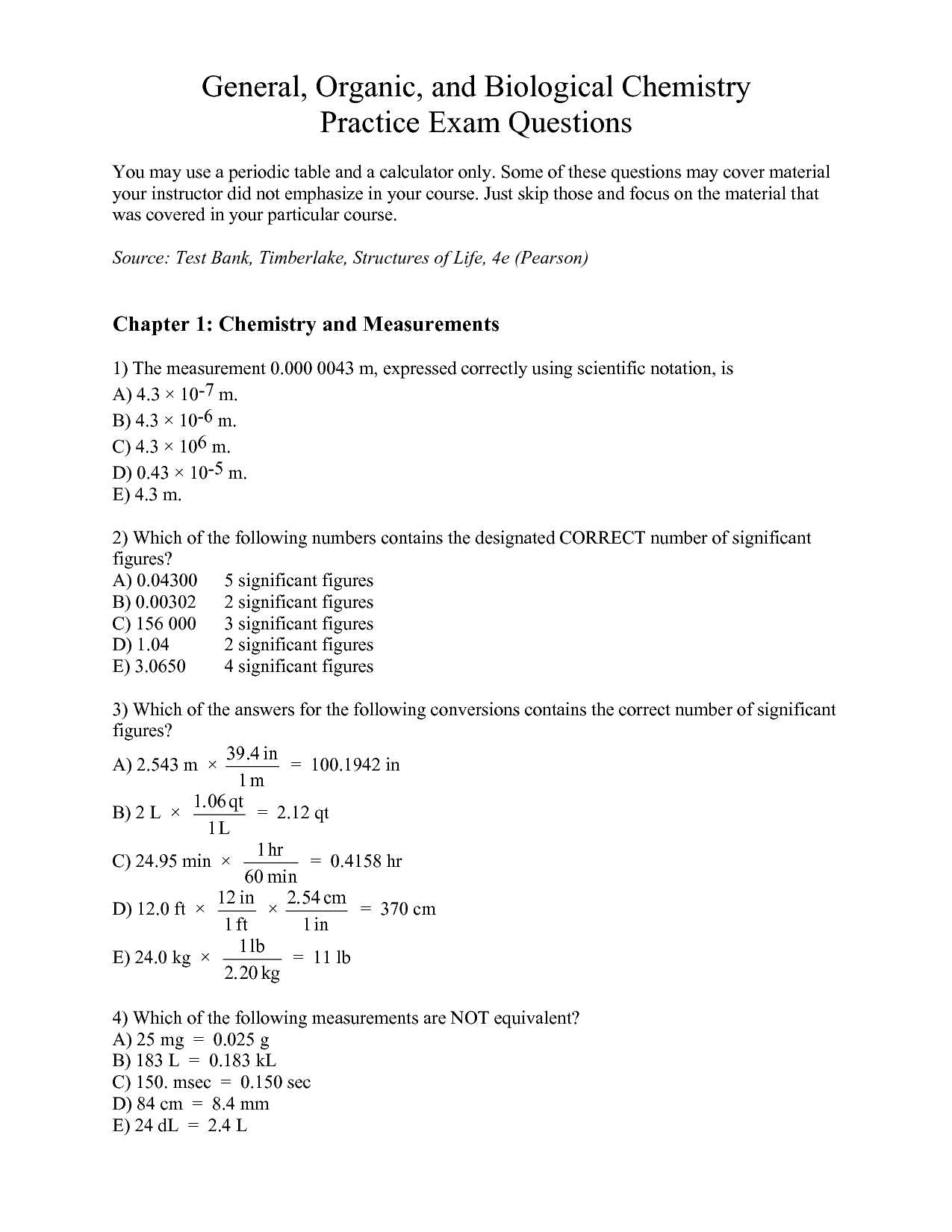 organic chemistry practice exams and answers