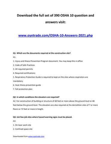 osha 10 final exam questions and answers