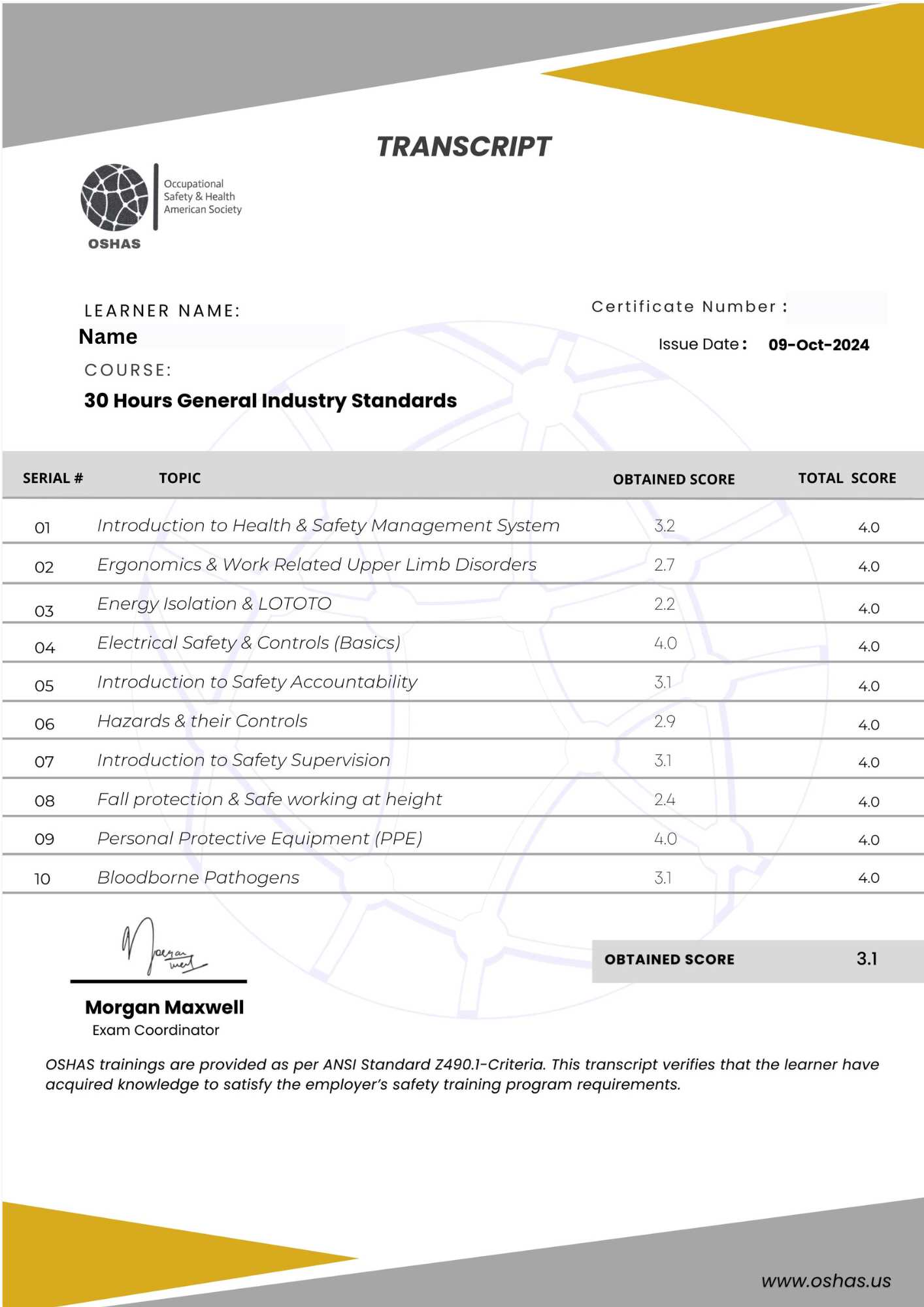 osha 30 final exam test answers