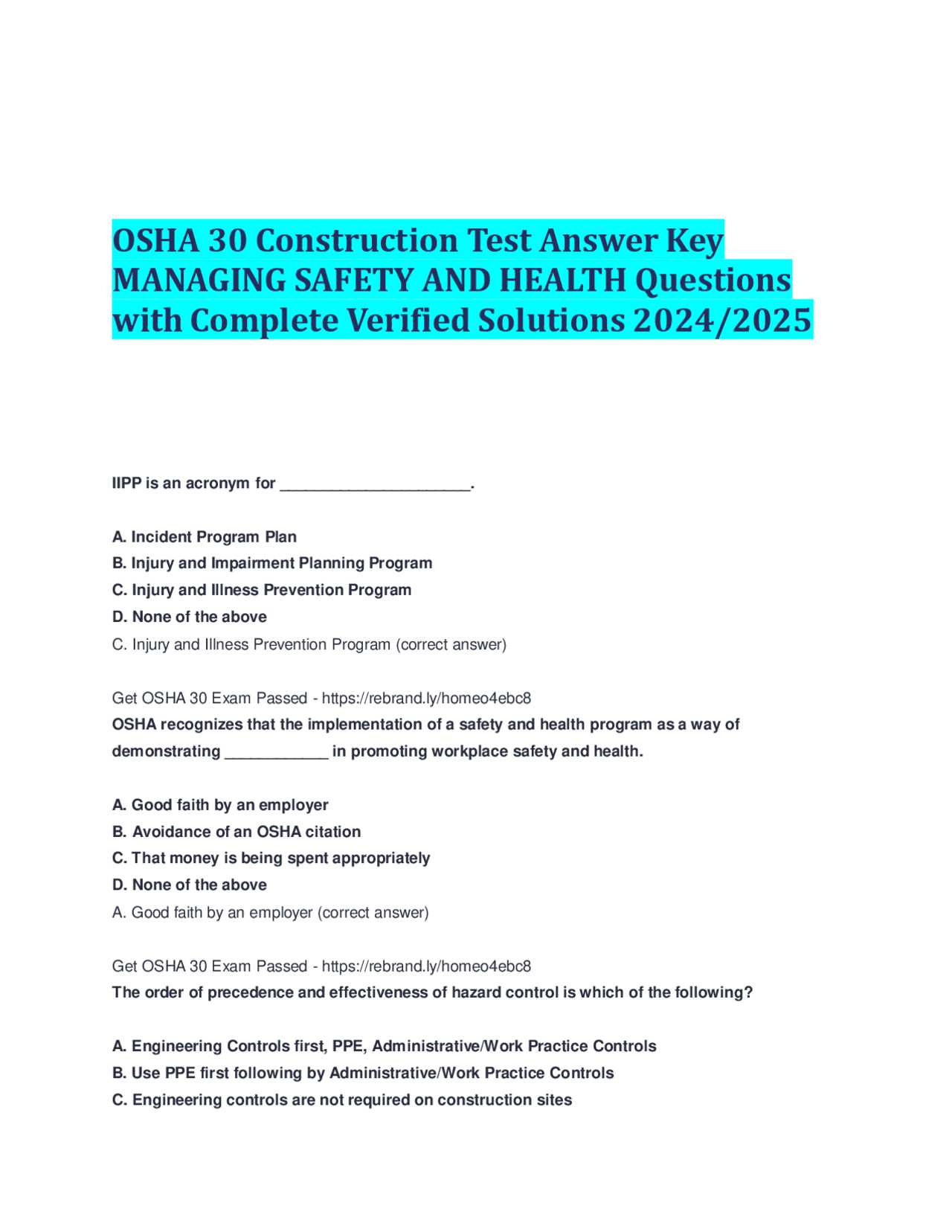 osha 30 test questions and answers