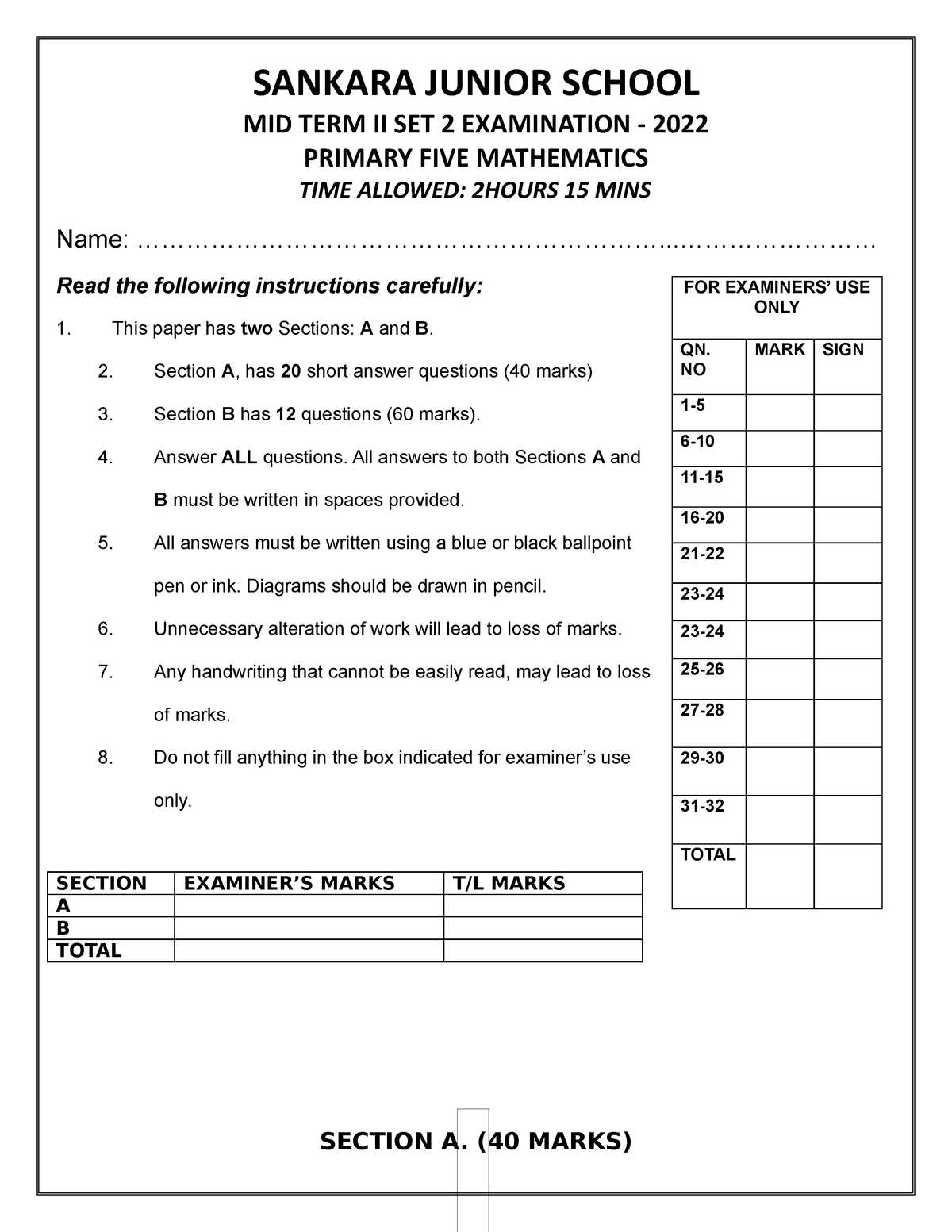 p5 exams answers