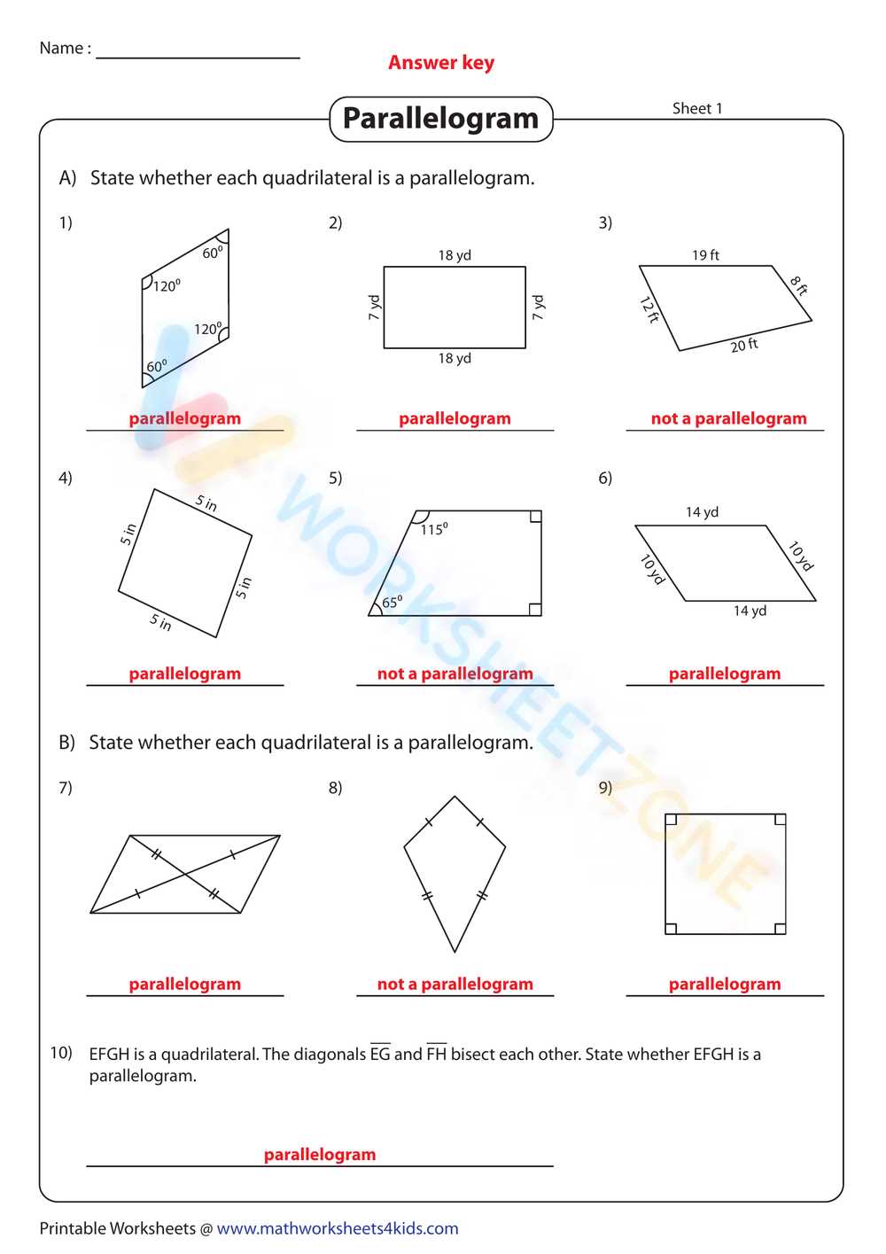 parallelograms worksheet answers