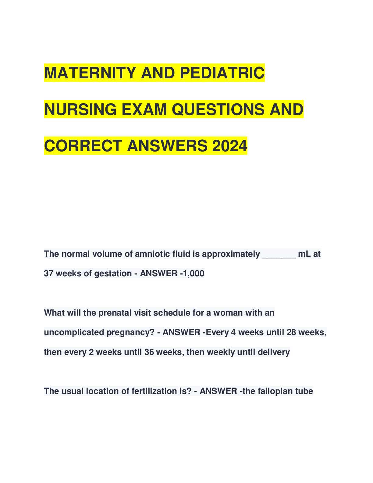 pediatric nursing exam questions answers