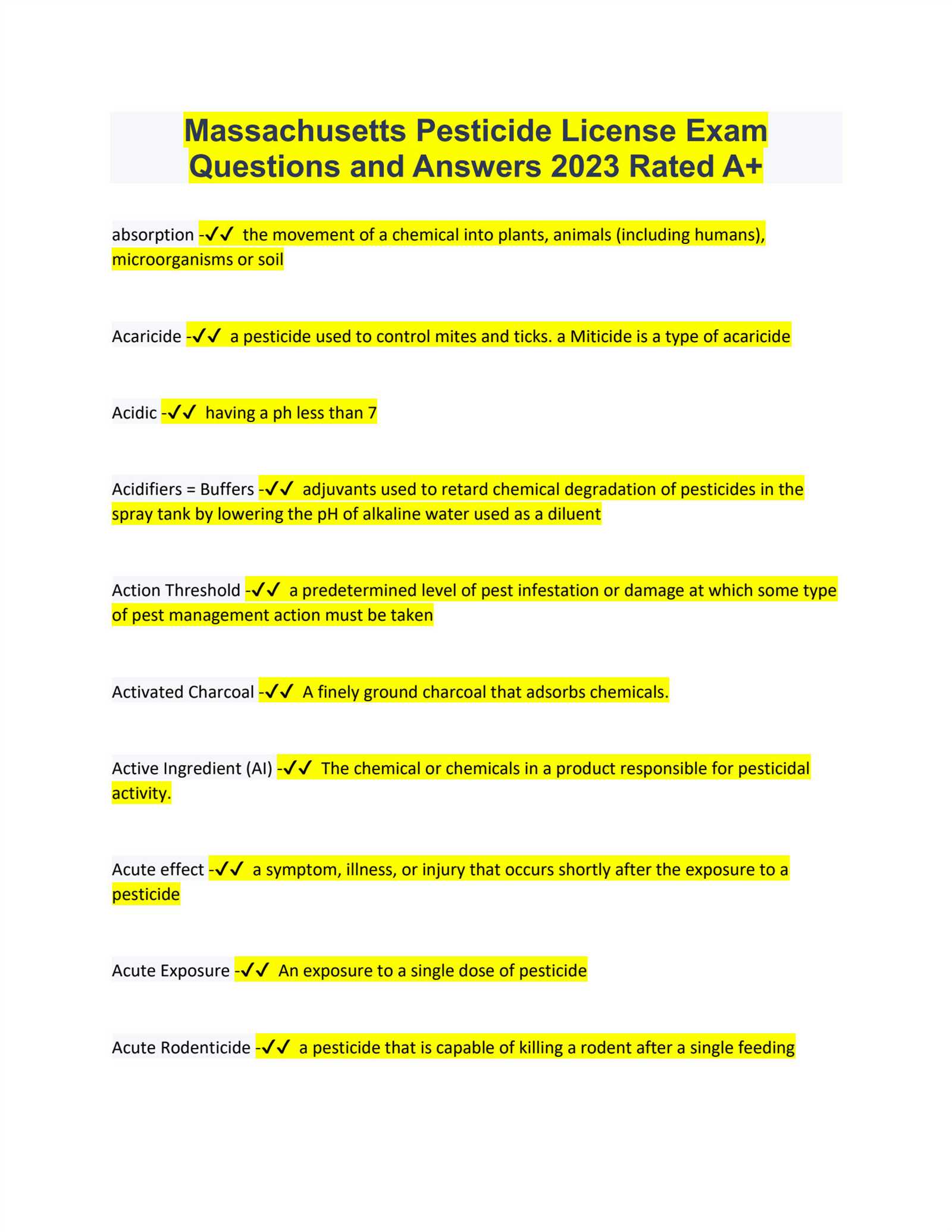 pesticide technician program exam answers