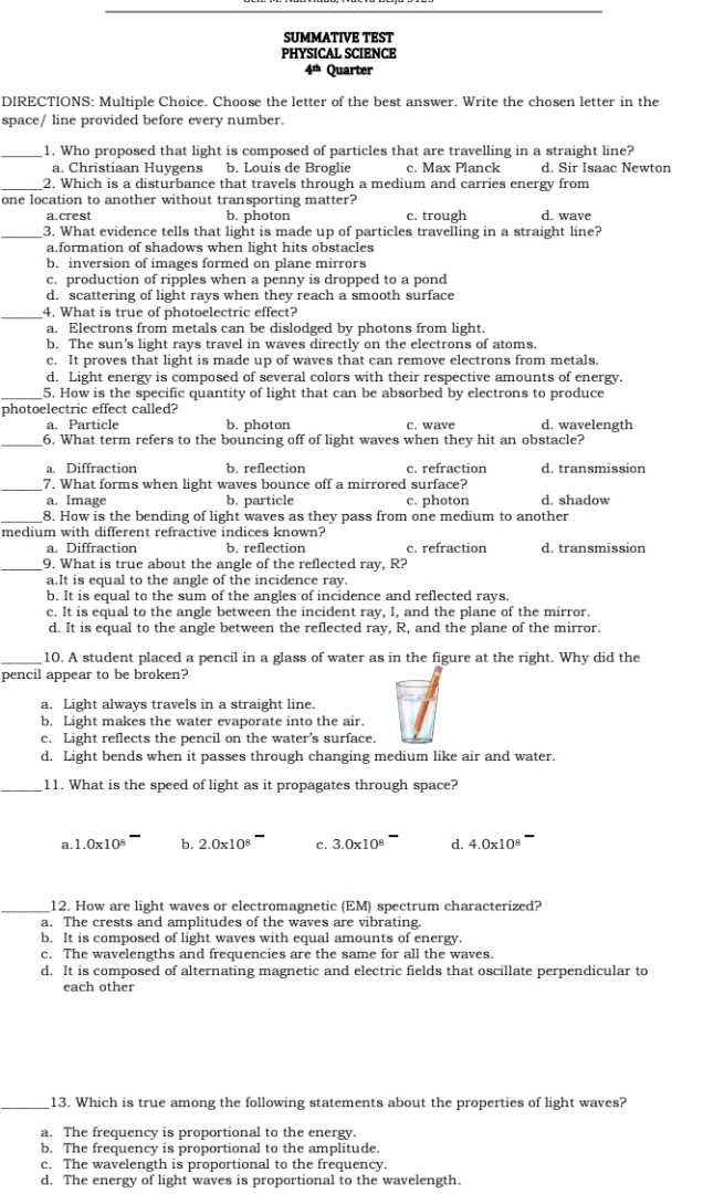 physical science test answers