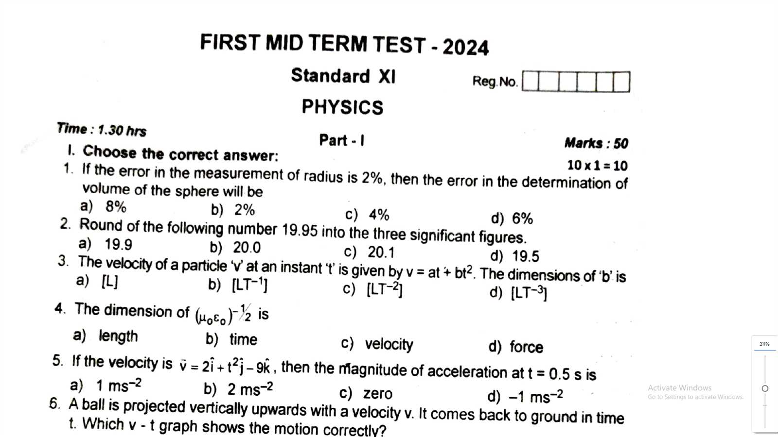 physics 1 midterm exam with answers