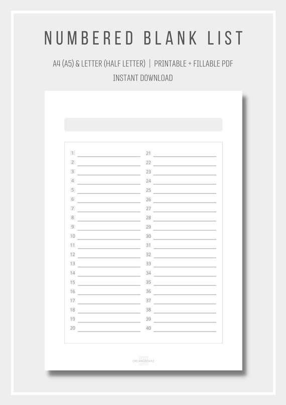 printable numbered paper