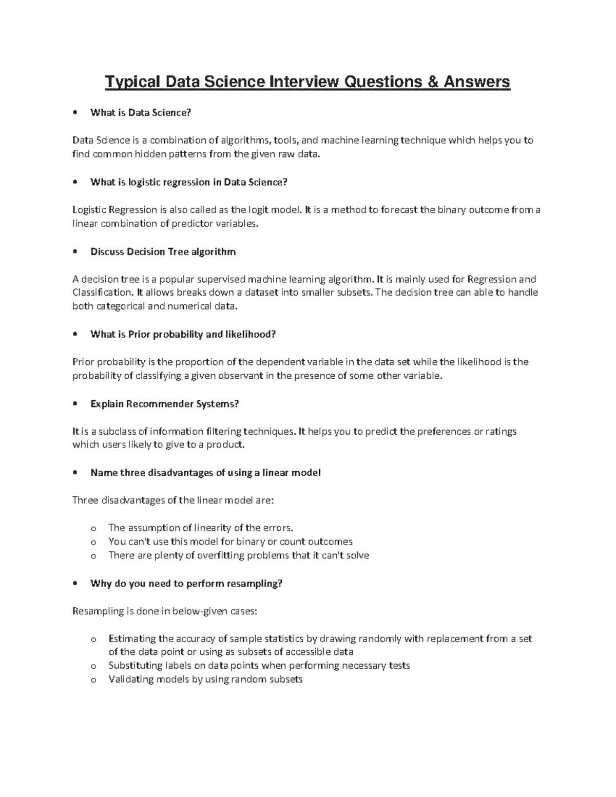 probability and statistics interview questions and answers