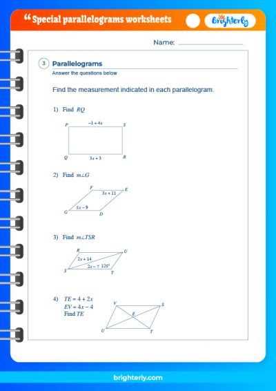 properties of parallelograms answer key