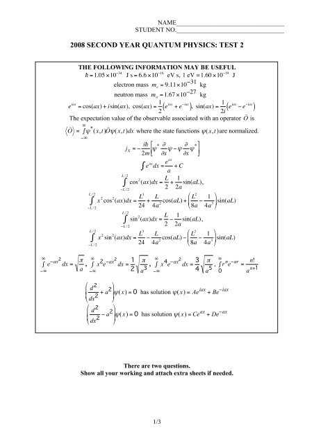 quantum physics exam questions and answers