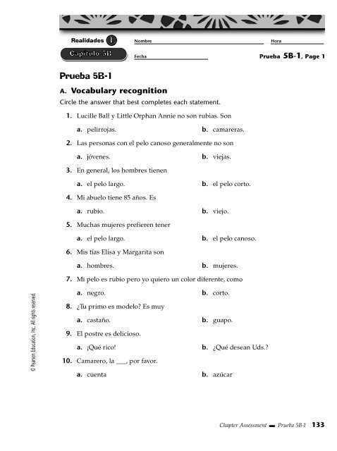 realidades 1 examen cumulativo 1 answers