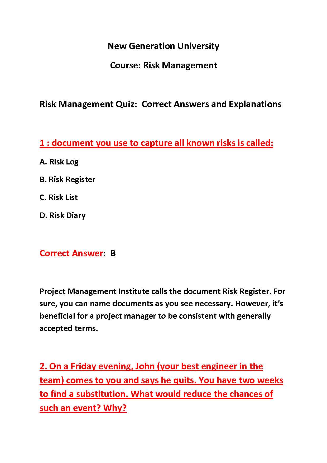 risk management civilian basic course answers