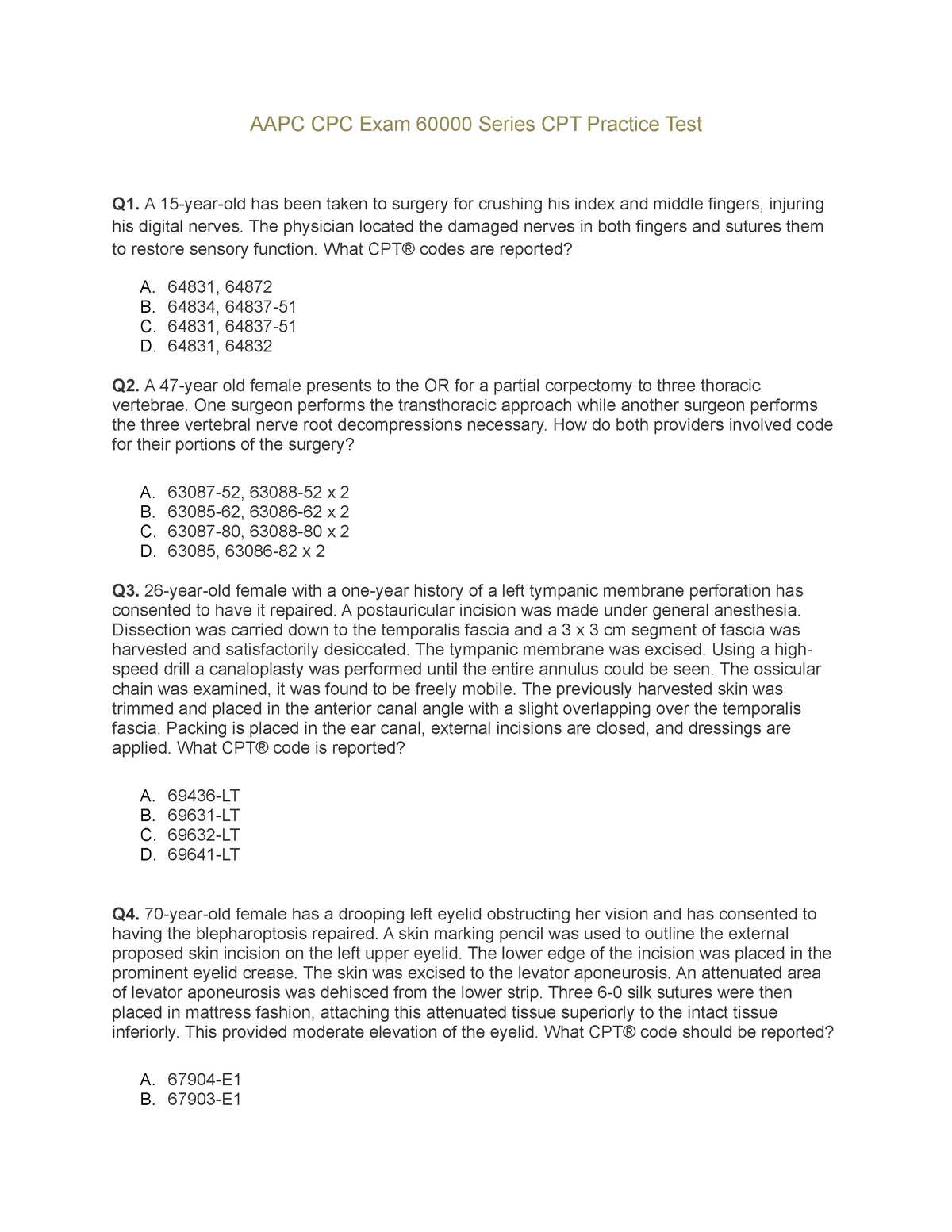 sample test questions for the cpc exam