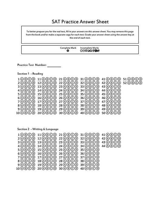 sat practice answer sheet