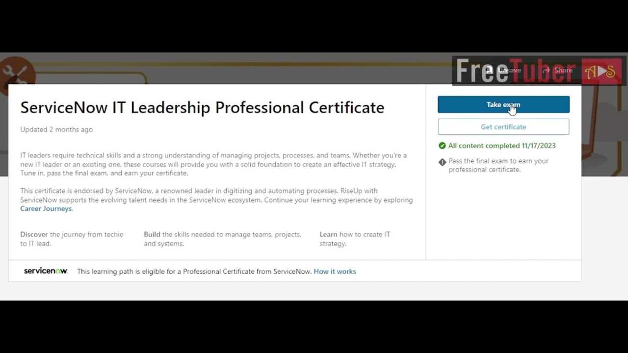 servicenow it leadership professional certificate exam answers