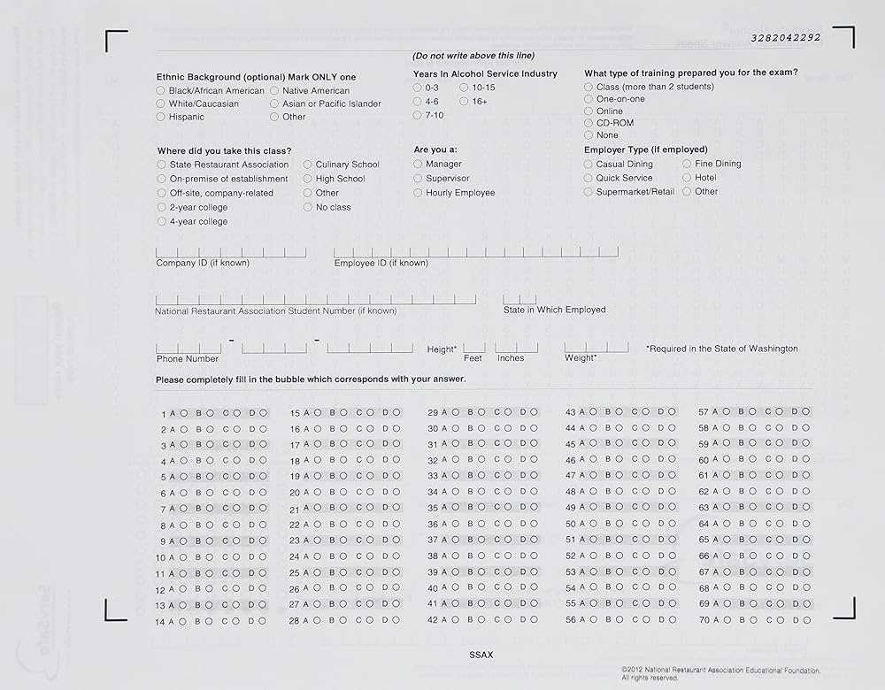 servsafe alcohol exam answer sheet