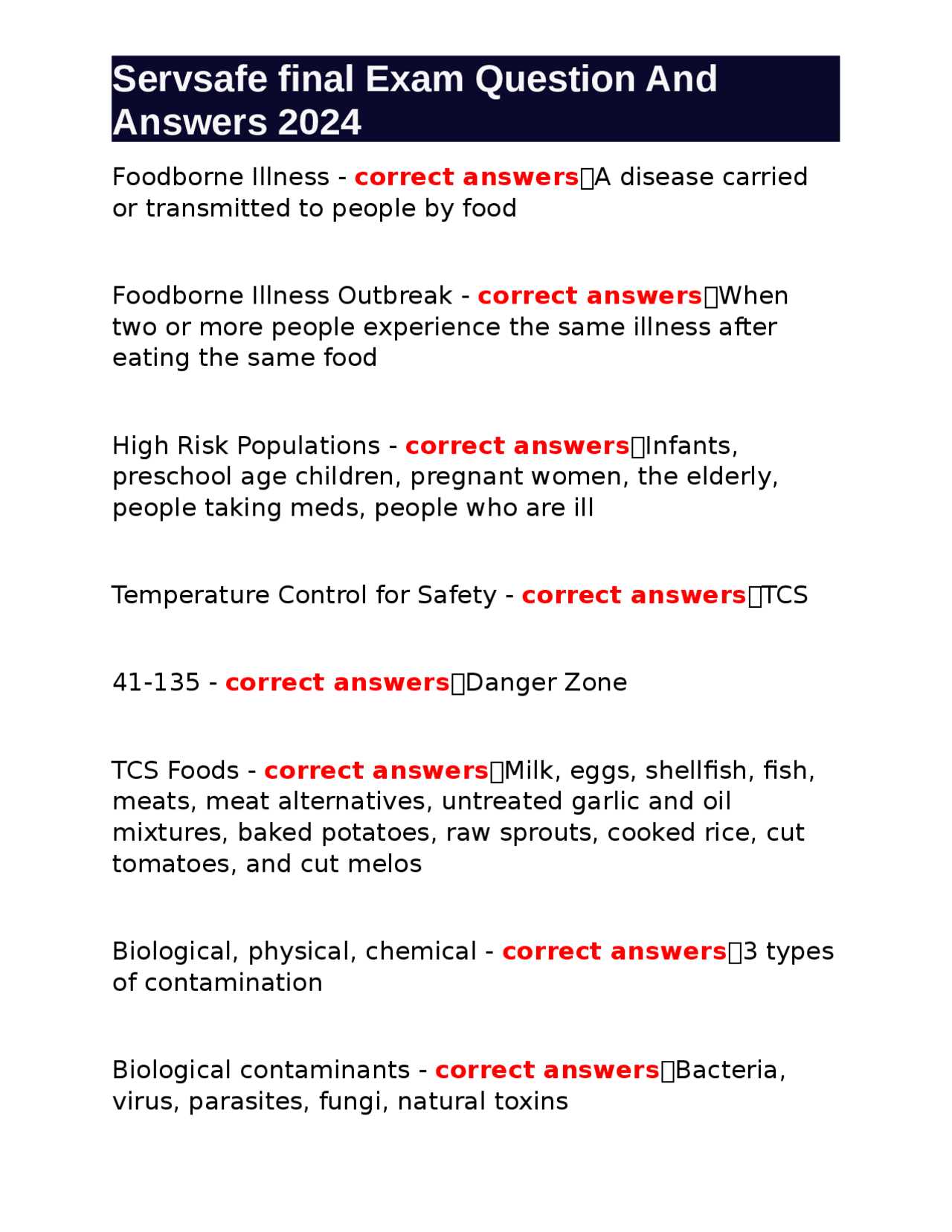 servsafe manager final exam answers