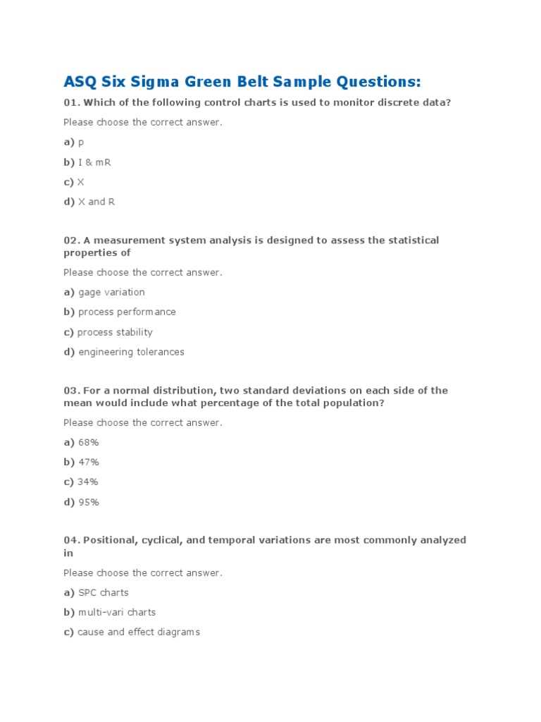 six sigma green belt exam questions and answers