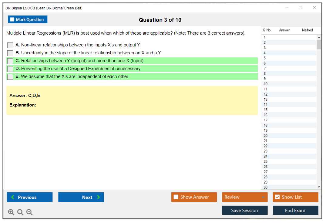 six sigma green belt exam sample questions and answers