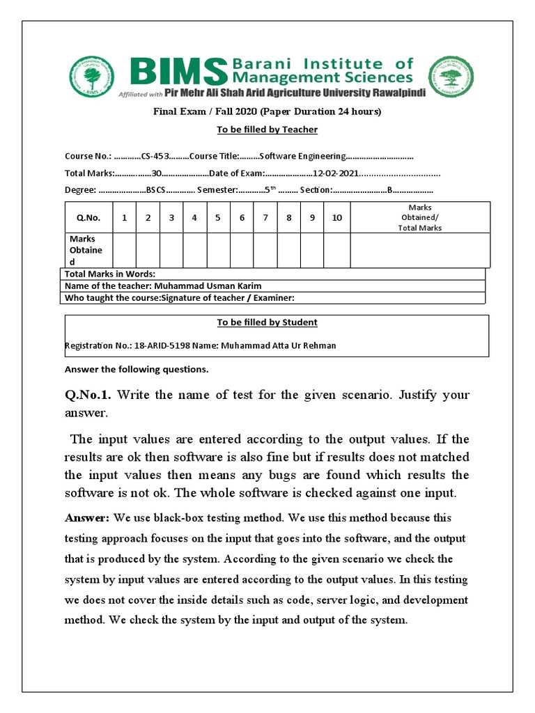 software engineering final exam questions and answers