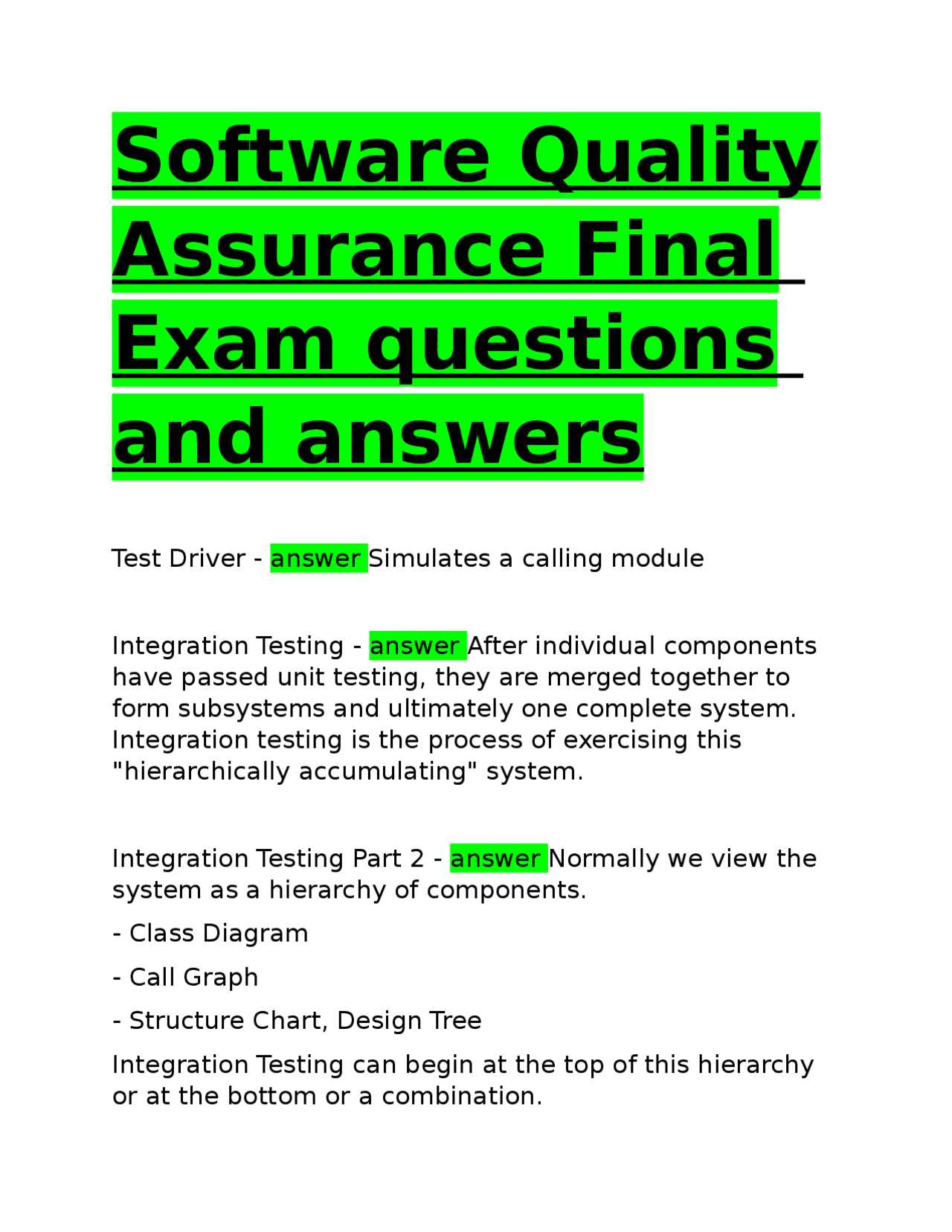 software quality assurance exam questions and answers