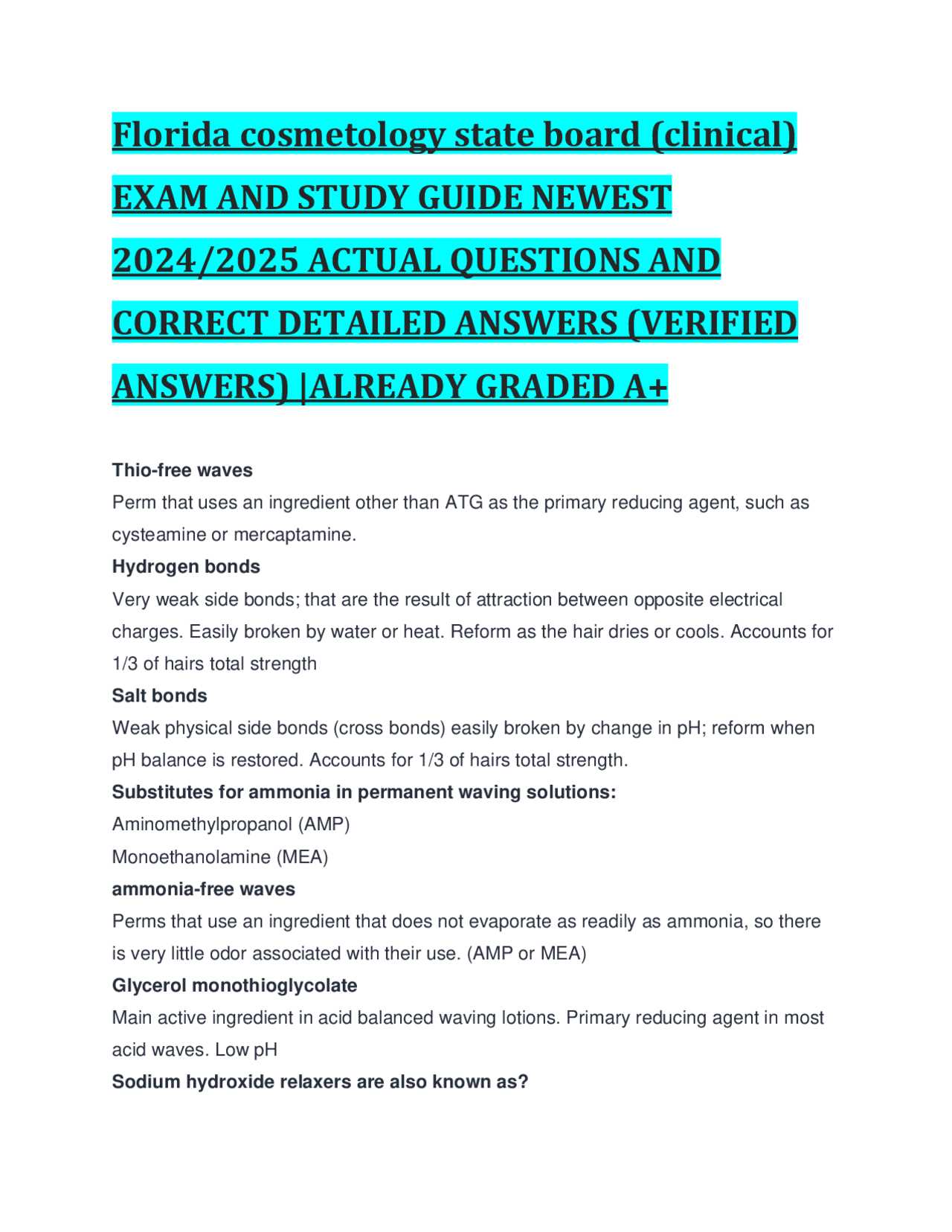 study guide for cosmetology state board exam